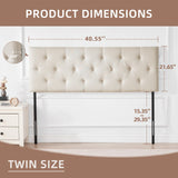 Howjoe Linen Upholstered Headboard Twin Size, Diamond Tufting Solid Wood Twin XL Headboard Only, Adjustable Height from 37” to 51” Head Board, Dorm Bed Frame or Wall Mount Headboards, Beige Howjoe