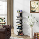 TUTOTAK Narrow Bookshelf, 8-Tier Bookcase, Spine Book Shelf for Small Space, Corner Standing Shelf for Living Room, Office, Study, Entryway, Black BS06BK008 TUTOTAK