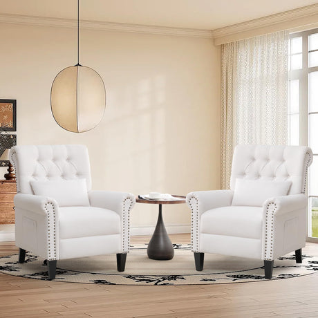 choairy Pushback Recliner Chair, Accent Push Back Chairs Set of 2 with Adjustable Footrest Wingback, Upholstered Linen Reclining Sofa with Side Pocket, Comfy Modern Armchair for Living Room, Beige choairy