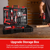 Red Drill Tool Kit Set: 20V Cordless Power Drill Tool Box with Battery Electric Drill Driver for Men Home Hand Repair Basic Toolbox Tools Sets Drills Case DEKOPRO