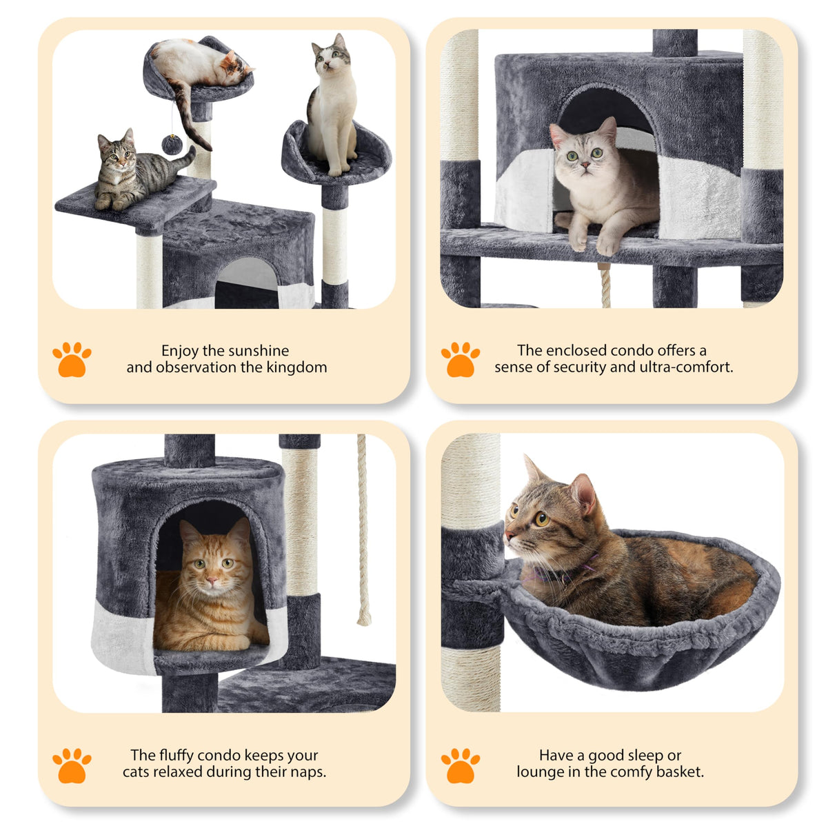 Yaheetech 79in Multi-Level Cat Trees Indoor Cat Tower with Sisal-Covered Scratching Posts, Plush Perches and Condo for Kittens, Cats and Pets - Dark Gray and White Yaheetech