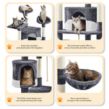 Yaheetech 79in Multi-Level Cat Trees Indoor Cat Tower with Sisal-Covered Scratching Posts, Plush Perches and Condo for Kittens, Cats and Pets - Dark Gray and White Yaheetech