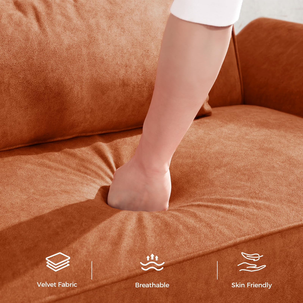 COPIAE 89” Futon Sofa Bed, Comfy Futon Couch Bed with 2 Square Pillows, Convertible Sleeper Sofa with Adjustable Backrest&Armrests, Modern Loveseat Sleeper for Living Room,Velvet Fabric,Burnt Orange COPIAE