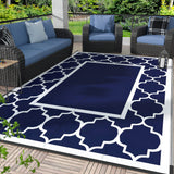 GENIMO 5' x 8' Outdoor Rug Waterproof for Patio Decor, Foldable Reversible Plastic Straw Area Rugs Mat for Camper, Outside Carpet for Rv, Deck, Porch, Picnic, Beach, Balcony, Blue & White GENIMO