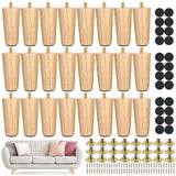 Maitys 4 Inch Round Solid Furniture Legs Furniture Wooden Replacement Feet Chair Dresser Couch Legs Table Cabinet Sofa Legs Footstool DIY Projects for Home (Wood,24 Pcs) Maitys