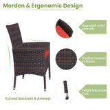 Kurapika 5-Piece Patio Furniture Outdoor Dining Set, Wicker Rattan Patio Dining Table and Chairs Set, Square Tempered Glass Tabletop with Umbrella Hole and 4 Chair Set, Red Kurapika