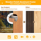 YOLENY 12 x 20 FT Louvered Pergola, Wood Grain Pergola with Adjustable Aluminum Waterproof Roof, Sun Shade Shelter with Netting and Curtains for YOLENY