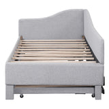 Twin Size Upholstered Daybed with Pop up Trundle,Linen Day Bed Frame with Extendable Trundle,Twin to King Daybed,Tufted Sofa Bed for Bedroom,Living Room,Guest,Gray Bellemave