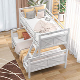 Bellemave White Twin Over Full Solid Wood Bunk Bed with Ladder and Guardrails Bellemave