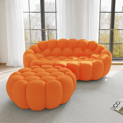 WJShome Bubble Loveseat Sofa,78.74'' Modern Upholstered Sofa, 2 Seater Mesh Fabric Love Seat Floor Sofa, 3D Honeycomb Shape Curved Couch for Living Room, Office, Apartment (Orange)