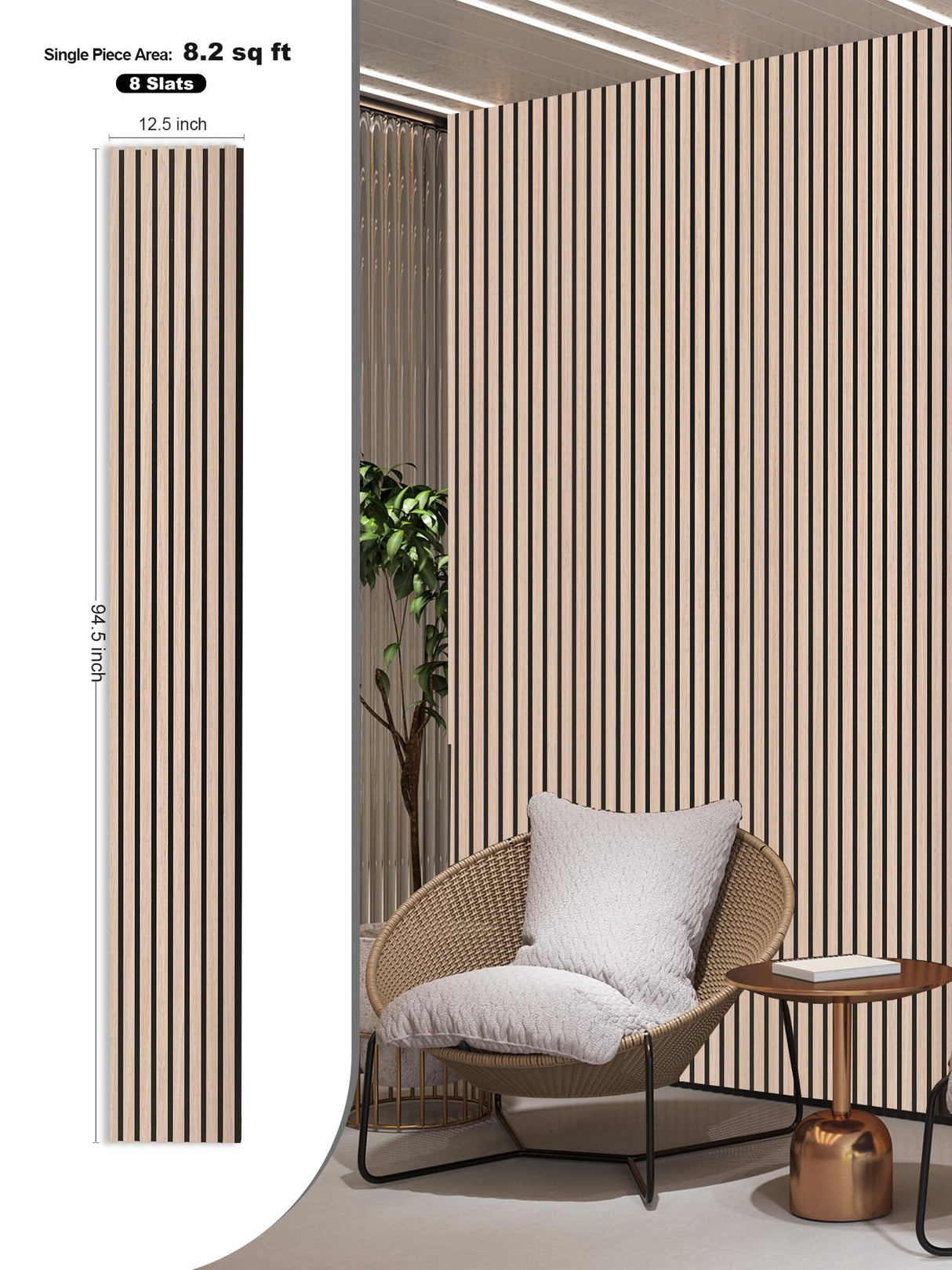 Mollywell Wood Panels for Wall, Time-Saving Installation, Versatile Wood Slat Wall Decor, Enhanced Acoustic & Sound Proof Fluted Design for Home & Office, 2 Pcs White Oak, 94.5x12.5 Inch Mollywell