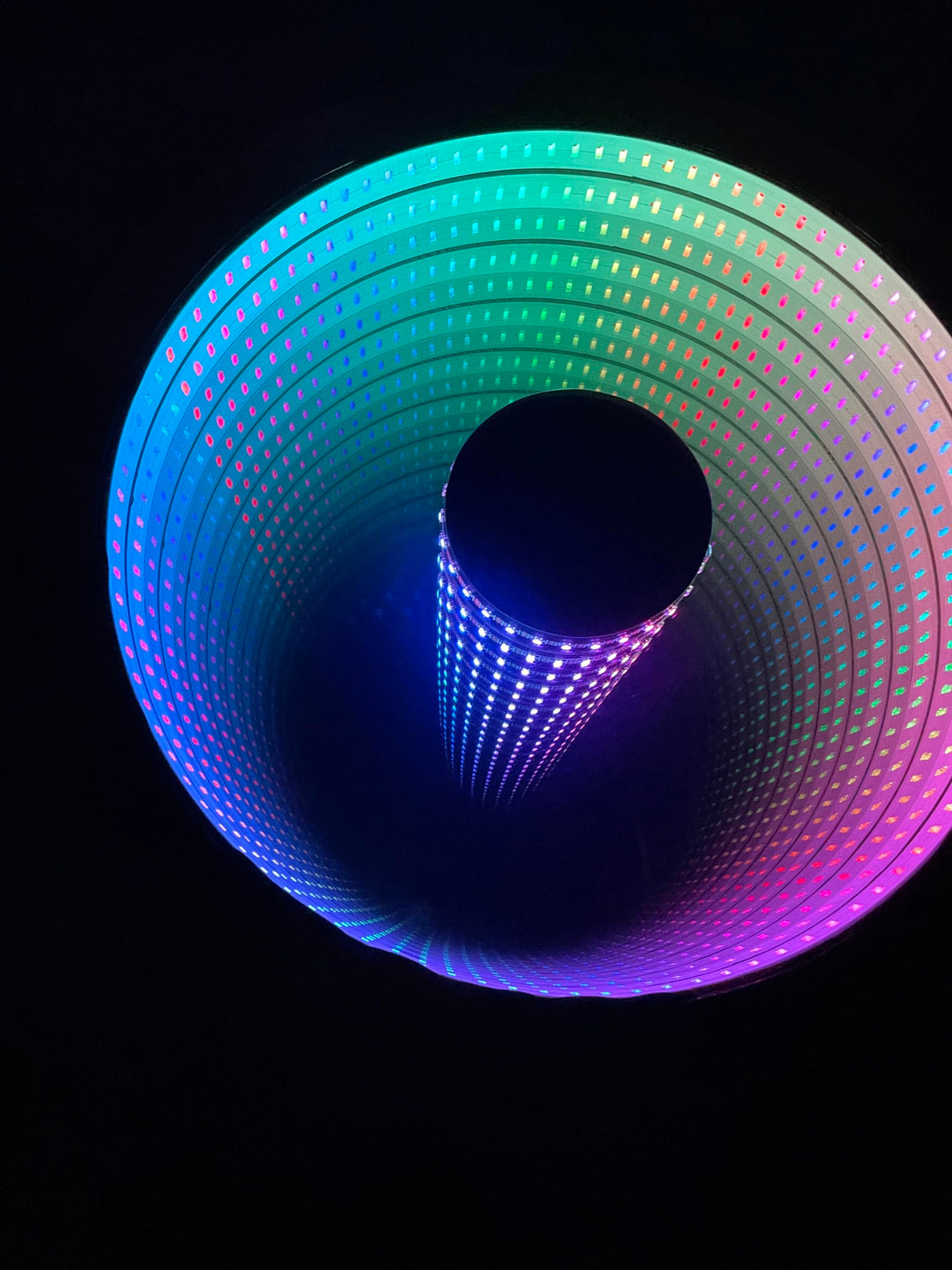 21 Inch Small Round Coffee Tables Living Room Modern Farmhouse Walnut Mirrored Coffee Center Table, 3D Abyss Trendy Coffee Table, Infinity Light, RGB Led Light Table, Music Sync ASHAMX1