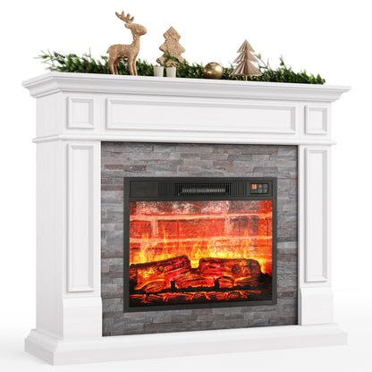 LGHM 44 Inch Electric Fireplace with Mantel, Tall Fireplace Heater Freestanding, Realistic Stacked Stone Surround with Remote Control Timer LED Flame for Living Room, Bedroom