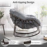 HOMEFUN Outdoor Patio Rocking Chairs, Oversized Papasan Rock Chair Indoor with Teddy Padded Cushion - Rocker Egg for Front Porch, Garden, Backyard Dark Gray HOMEFUN