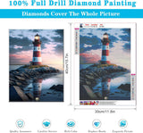 VeGuude Diamond Painting Kits for Adults, Beach and Lighthouse 5D Diamond Art Kits for Beginner DIY Full Drill Diamond Dots Crystal Craft Kits for Home Wall Decor Gifts 11.8x15.7 inch VeGuude