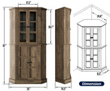 Betterhood Corner Storage Cabinet, 67" Kitchen Corner Cabinet with Glass Doors, Farmhouse Tall Corner Display Cabinet with Adjustable Shelves for Dining Room, Living Room, Rustic Brown Betterhood
