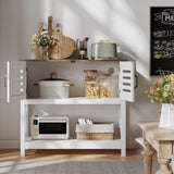 ChooChoo Farmhouse Console Table with Charging Station, 35.4 L x 17.7 D x 31.49 H Coffee Bar Cabinet with Storage, Sideboard Buffet Cabinet with Doors for Kitchen, Living Room, White ChooChoo