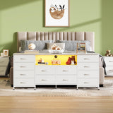 WLIVE White Dresser for Bedroom, Dresser TV Stand for 65, 70, 75 inch TV with Led Lights & Charging Station, Fabric Chest of Drawers with Open Shelves, 12 Drawer Dressers for Closet, Living Room WLIVE