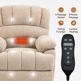 Large Power Lift Recliner Chairs with Massage and Heat for Elderly, Heavy Duty and Safety Motion Reclining Mechanism Chenille Skid Fabric Recliner Chair with USB Ports for Living Room (Beige) MTSVMP