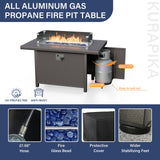 Kurapika 15 Pieces Metal Patio Furniture Set Modern Metal Outdoor Conversation Sets w/45in Propane Fire Pit Table, Patio Sectional Sofa w/5 Inch Cushion, Navy Blue Kurapika