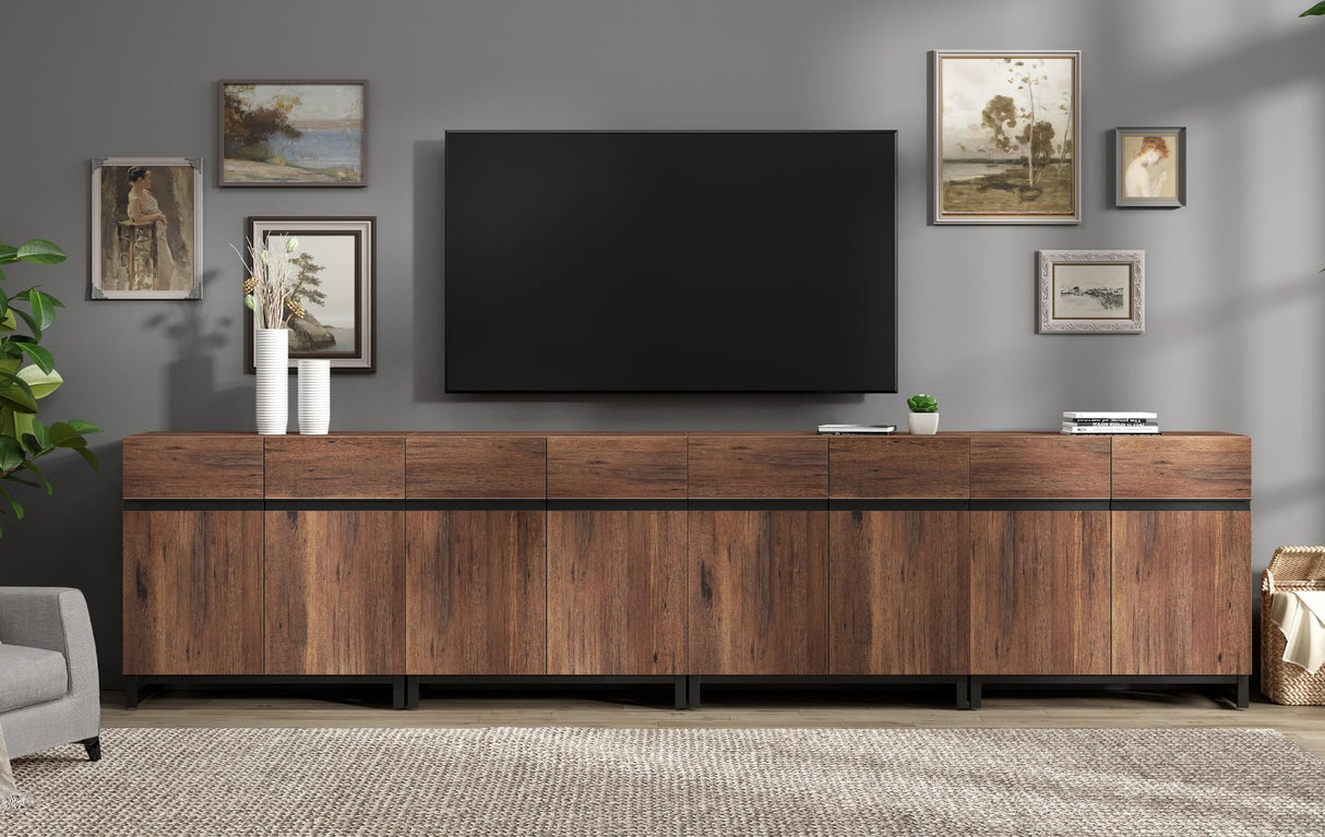 WAMPAT Modern TV Stand for TVs up to 120 inch, 4 in 1 Entertainment Center TV Console with Adjustable Shelves and Metal Base for Living Room,Bedroom,Brown WAMPAT