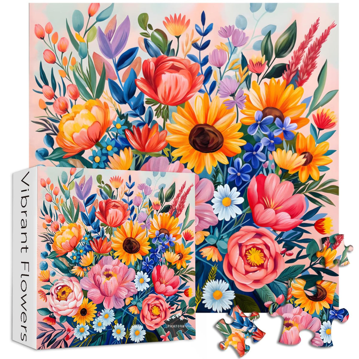 PICKFORU Flower Puzzles for Adults 1000 Pieces, Colorful Spring Flower ...