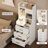 YESHOMY Tall Nightstand with Charging Station and USB Ports, Bedside Table with Open Bookshelf, Endtable with 3 Drawers, for Bedroom,Study, 48" Height, Pure White YESHOMY