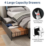 IMMERSTABLE King Bed Frame with 4 Drawers, Bed Frame King Size with LED Lights, Upholstered Bed Frame King Size and Headboard, No Box Spring Needed, Noise-Free, Easy Assembly, Black IMMERSTABLE