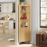 Maupvit 69" Tall Corner Cabinet, Small Slim Corner Bathroom Wall Cabinet, Boho Kitchen Pantry Storage Fluted Cabinet with Door & Adjustable Shelves, for Laundry Room, Living Room Maupvit