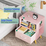 Aenuert Night Stand, Pink Kids Nightstand with Drawer, Nursery Side Table with Open Storage, 2-Tier Modern End Table, Bedside Table for Small Space, Living Room, Bedroom Aenuert