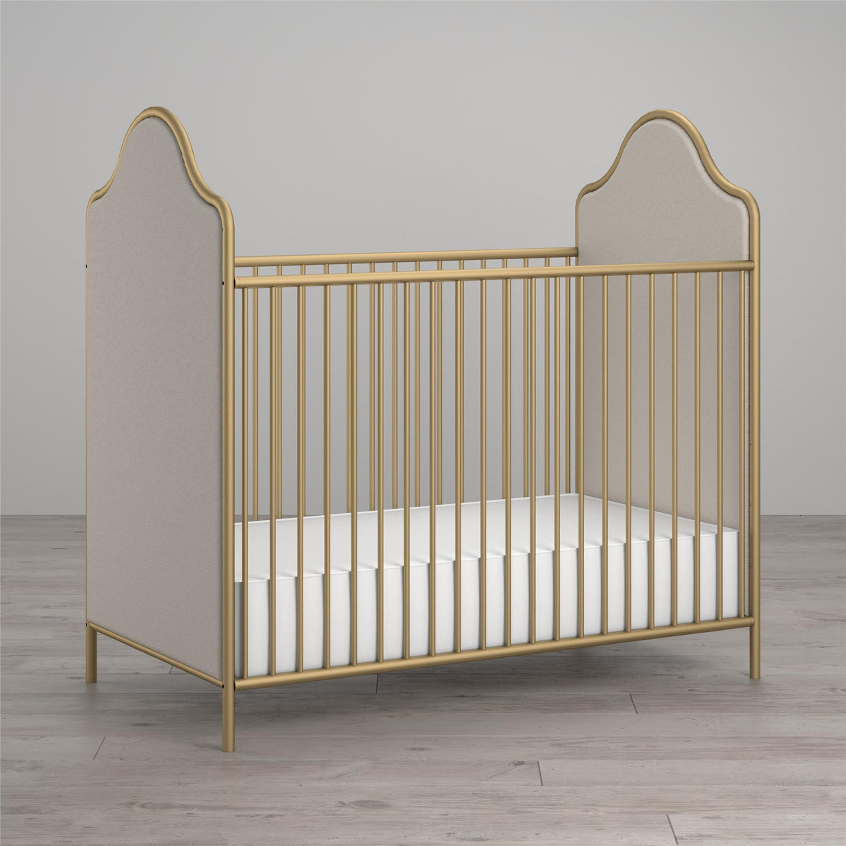 Little Seeds Piper Upholstered Metal Crib, Gold Little Seeds