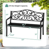 Tangkula 50 Inches Outdoor Garden Park Bench, Cast Iron Metal Patio Bench with Floral Design Backrest, Armrests and Slatted Seat, Outdoor Loveseat Chair for Porch, Lawn and Yard, Black Tangkula