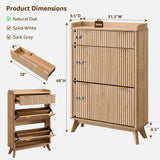 T4TREAM Fluted Shoe Storage Cabinet with 2 Flip Drawers & Top Drawer, 48" Tall Narrow Shoe Organizer, Curved Profile Design, Wooden Shoe Rack for Entryway, Living Room, Hallway - Natural Oak T4TREAM