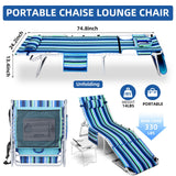 3-in-1 Beach Chair Face Holes, Lounge Chair Outdoor with Folding Side Table, 5-Position Recliner, Lay Flat, Removable Pillow, Heavy Duty, Max 330lbs, Poolside, Patio, Camping, Backyard Striped Blue Yestomo