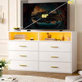 EnHomee 6 Drawer Dresser for Bedroom White Modern Dresser with LED Lights,Large TV Stand,Hallway,47.3" W x 39.4" H x 15.8" D, EnHomee