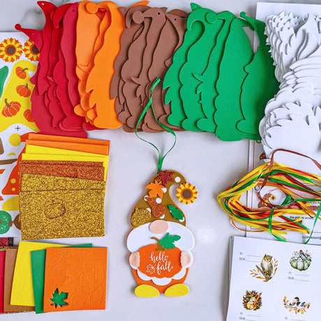 Winlyn 24 Sets Fall Craft Kits DIY Fall Gnome Ornaments Decorations Art Sets Fall Leaf Pumpkin Sunflower Foam Stickers Arts and Crafts for Kids Autumn Halloween Thanksgiving Activity Art Project Winlyn