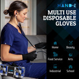Hand-E Touch Black Nitrile Disposable Gloves Medium, 50 Count - BBQ, Tattoo, Hair Dye, Cooking, Mechanic Gloves - Powder and Latex Free Hand-E Touch