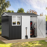DWVO 8' x 6' Outdoor Storage Shed, Waterproof Metal Garden Shed with Windows, Lockable Doors, and Sloped Roof for Patio, Backyard, Lawn, Tool Storage, Bike Shed, Pet Shelter (Gray + White) DWVO
