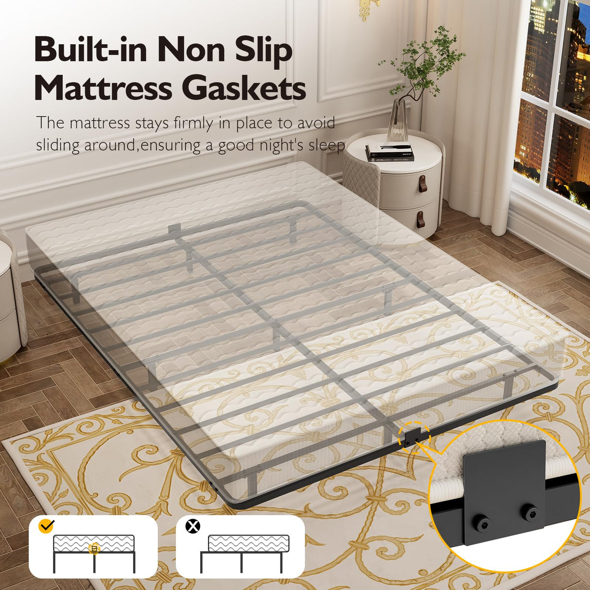 Floating Bed Frame Queen Size with LED Lights Metal Platform Bed No Box Spring Needed Easy to Assemble (Queen (U.S. Standard)) FSJianYi