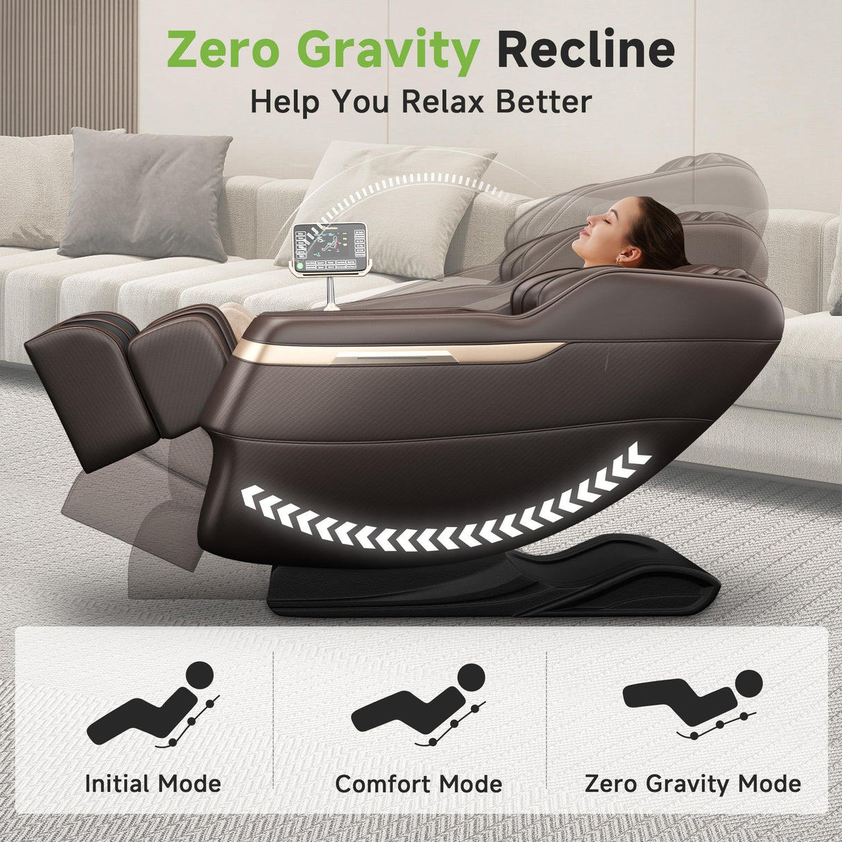 Real Relax 2025 Full Body Massage Chair, Zero Gravity Shiatsu Massage Chair Recliner, Waist and Calf Heating, Foot Massage, Bluetooth, Large Control Screen (Brown and Gold) Real Relax