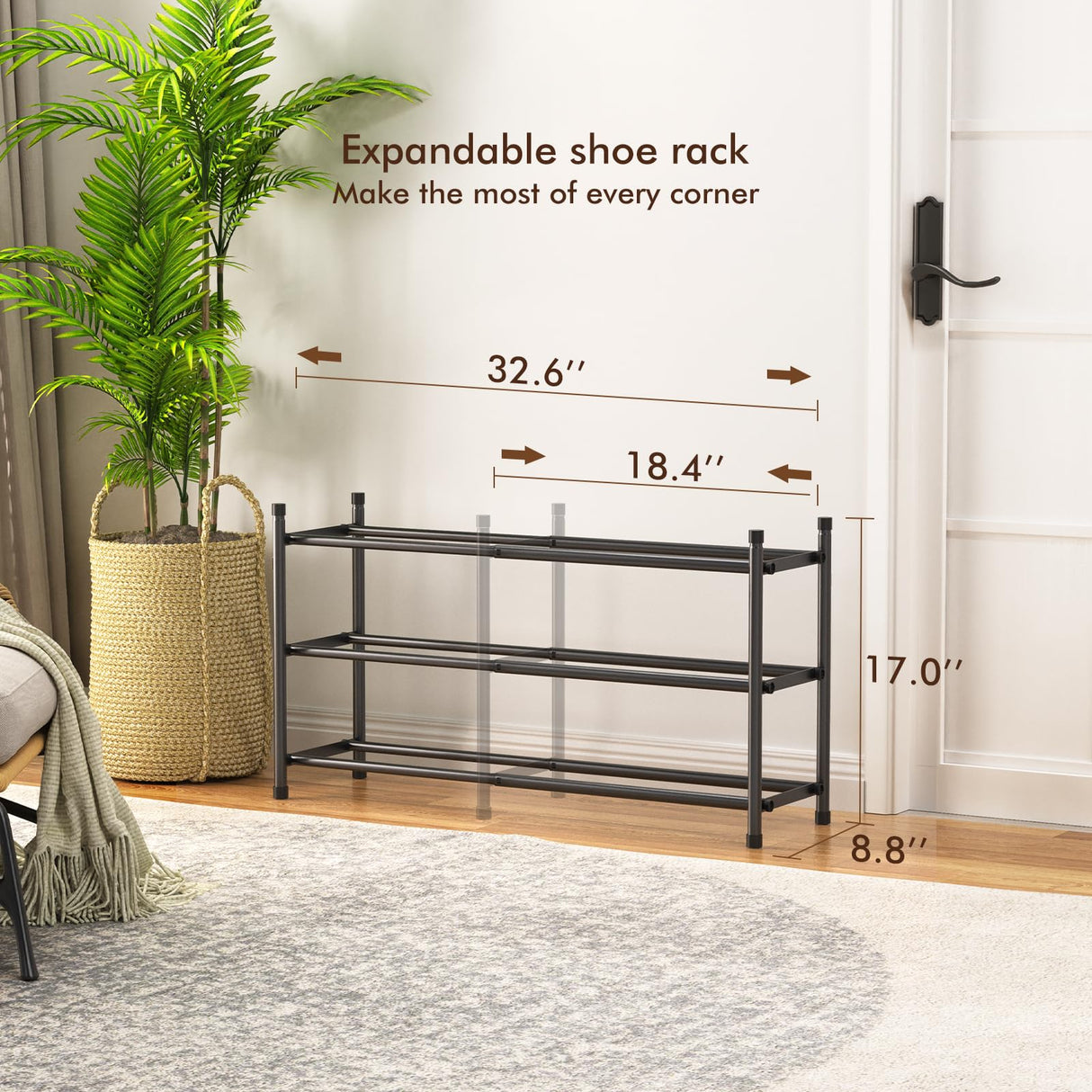 Uneviesyka Expandable Shoe Rack, 3 Tier Shoe Rack for Closet, Stackable Adjustable Standing Metal Shoe Shelf Organizer Storage, Small Shoe Racks for Front Door Entrance、Entryway(Black) Uneviesyka