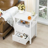 Lerliuo White Night Stand, Small Nightstand with 2 Wood Drawers and Storage Shelf, Modern Bedside Table with Wooden Frame, Rustic Couch Nightstand for Small Spaces, Narrow End Tables for Bedroom Lerliuo