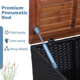 Tangkula 3 Pieces Patio Porch Furniture Set, PE Rattan Wicker Chair Conversation Set with Cushions and Storage Table, Outdoor Acacia Wood Bistro Set for Garden, Poolside (White) Tangkula