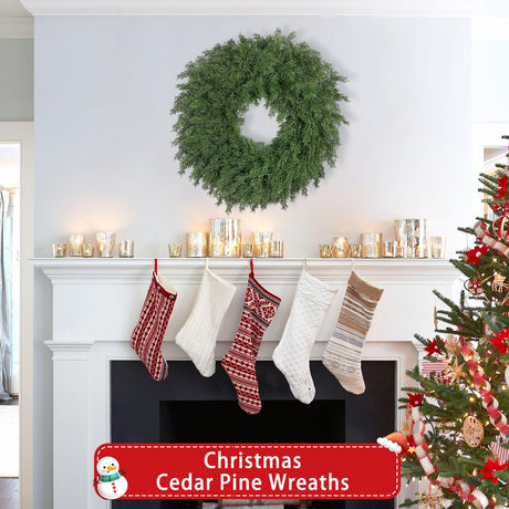26 Inch Christmas Wreaths for Front Door Realistic Large Winter Greenery Pine Cedar Wreaths for Windows Xmas Holiday Home Table Mantle Yard Farmhouse Wall Door Porch Hanging Decor Outdoor Indoor RHTRJ