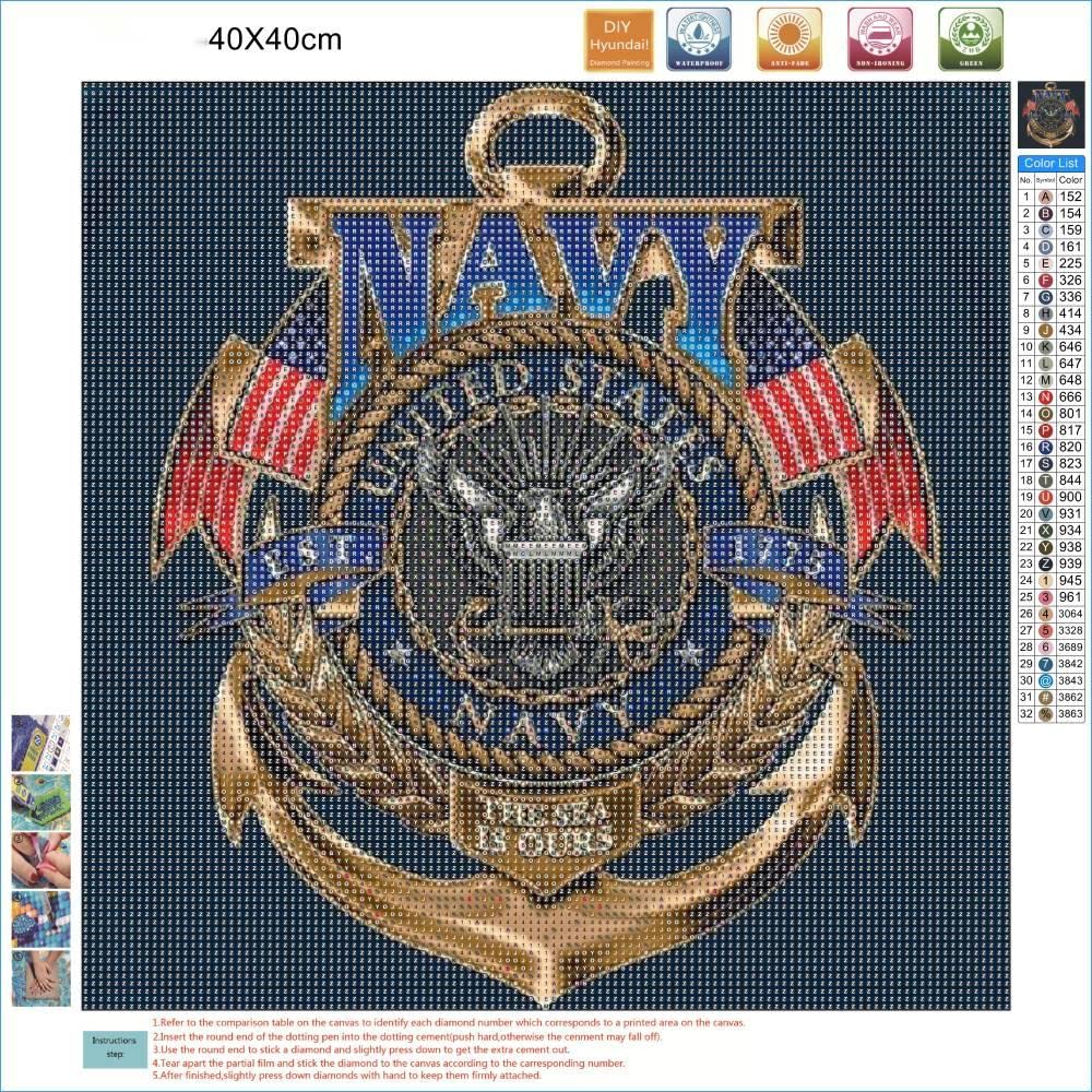 DIYPAINTING DIY 5D Diamond Painting by Number Kits for Adults and Kids US Navy 16X16 Painting Cross Stitch Full Drill Crystal Rhinestone Embroidery Pictures Arts Craft for Home Wall Decor Gift DIYPAINTING