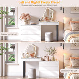 MIIFUNY Corner Vanity Desk with Mirror and Lights, Makeup Vanity with Charging Station, Extendable Dressing Table with Drawers and Dresser for Women Girls, White MIIFUNY