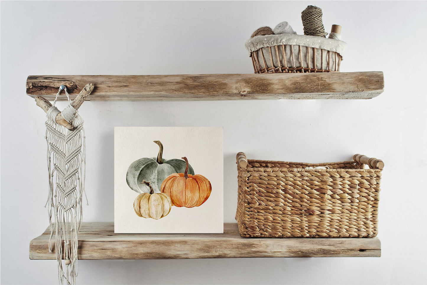 KEUSPI Fall Pumpkin Desk Decor,Farmhouse Pumpkin Fall Harvest Wood Sign Plaque,Fall Signs,Boho Fall Pumpkin Home Farmhouse Decor (orange2), 5x5inch