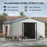 Outsunny 11' x 13' Outdoor Storage Shed, Garden Tool Metal Shed with Foundation Kit, Double Lockable Door, Air Vents and Sloping Roof, for Backyard, Patio, Lawn, White Outsunny