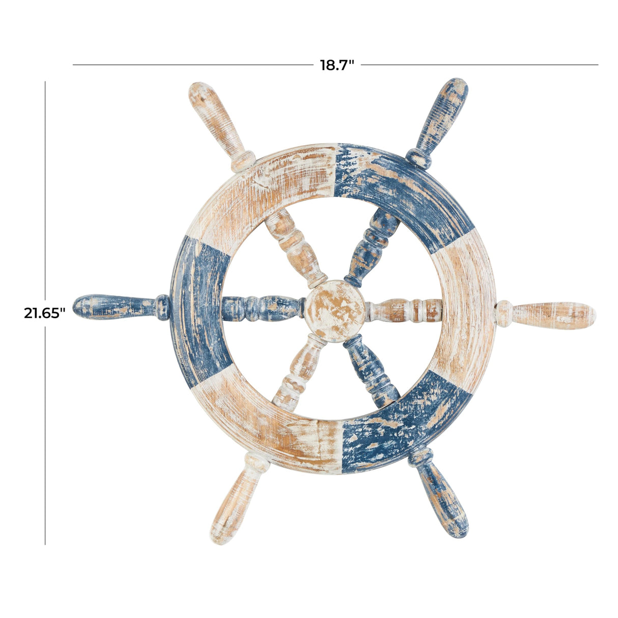 Deco 79 Wood Ship Wheel Home Wall Decor Distressed Two-Toned Wall Sculpture with Brown Accents, Wall Art 19" x 2" x 22", Blue Deco 79