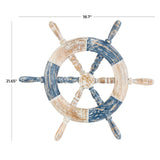 Deco 79 Wood Ship Wheel Home Wall Decor Distressed Two-Toned Wall Sculpture with Brown Accents, Wall Art 19" x 2" x 22", Blue Deco 79